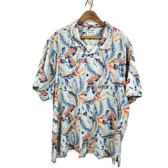 Tommy Bahama Other - Tommy Bahama Hawaiian Shirt Mens XXL Silk Coolmax Light Blue Palm Fronds